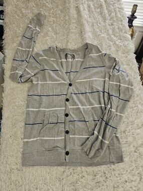 SGR Vintage Striped Cardigan Sweater V Neck Knit Pockets Mens M Y2K 90s